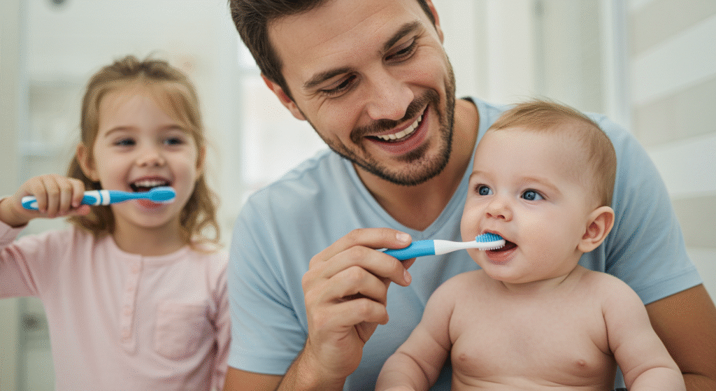 Primeiros dentes do bebê nascendo
