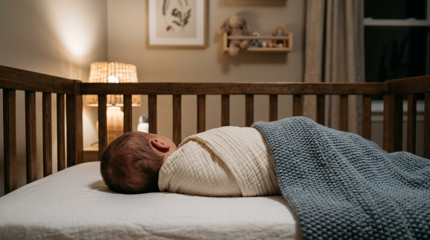 Tabela do sono do bebe: recem-nascido dormindo tranquilo em berco de madeira